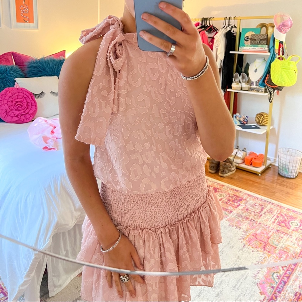 Cheetah Tie Ruffle Mini Dress